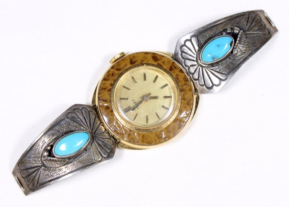 Turquoise and Sterling Silver Watch Tips Signed HERBERT PINO Stamped Sterling