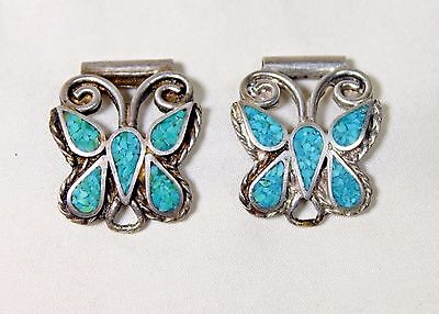 Turquoise and Silver Butterfly Watch Tips Unstamped