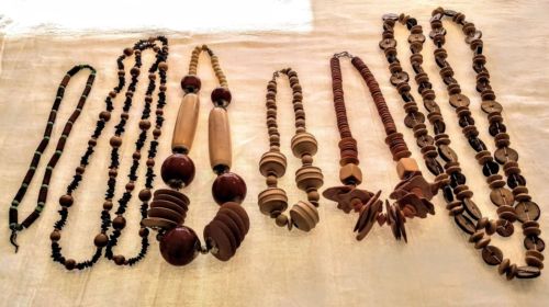 Lot of 6 Wooden Statement Necklaces Boho Festive Seeds Nuts & Beads Tribal