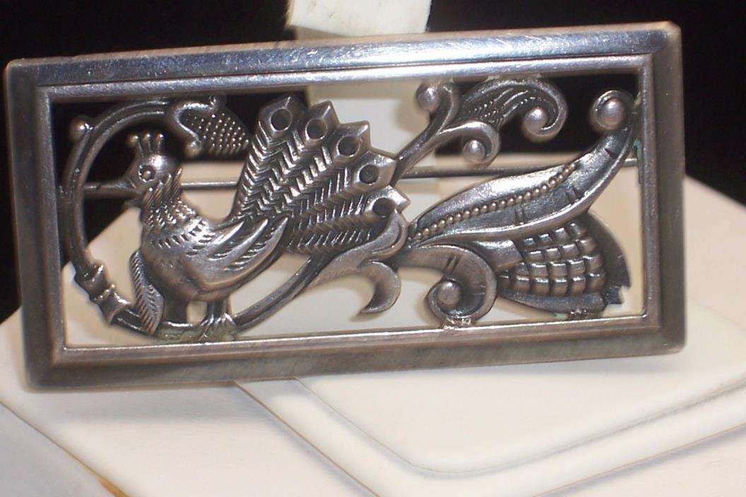 Vintage Russian Hallmarked 875 Silver Peacock Brooch