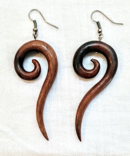 Wooden Curvy Style Dangle Drop Earrings Retro Tribal