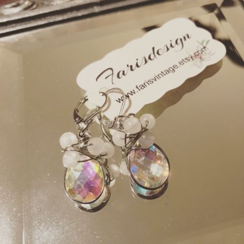 Handmade Moonstone Crystal Iridescent Earrings Farisdesign