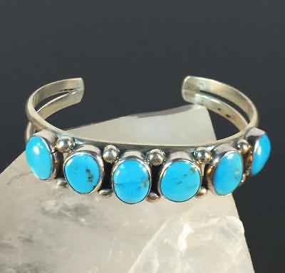 Vintage Navajo Cuff Bracelet SLEEPING BEAUTY Turquoise Sterling Silver Signed P