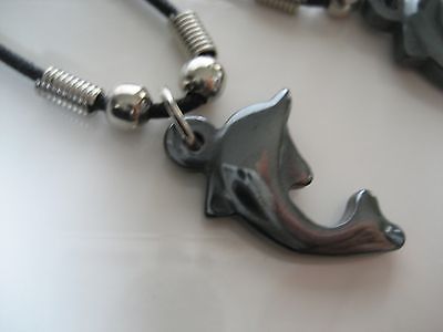 Black HEMATITE DOLPHIN PENDANT NECKLACE Silver Beads On 18