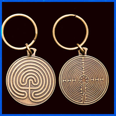 Labyrinth Key Chain- Gold Tone - 2 Sided- 7 Circuit & 11 Circuit (Chartrés)