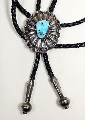 Turquoise and Silver Bolo Tie Signed 