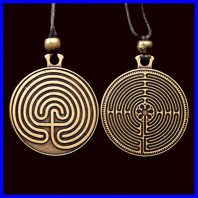Labyrinth Pendant- Gold Tone- 2 Sided- 7 Circuit & 11 Circuit Chartrés Labyrinth