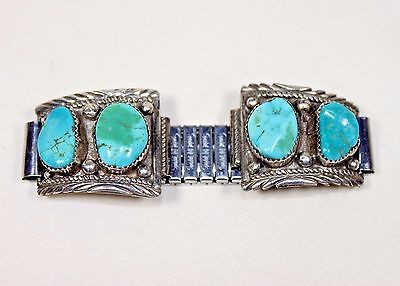 Turquoise and Sterling Silver Watch Tips Signed W S & Stamped Sterling