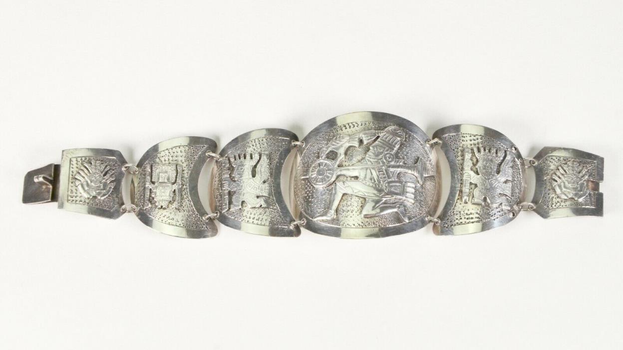 Welsch Peruvian Sterling Silver Cuff Bracelet Link Vintage Jewelry Peru .925
