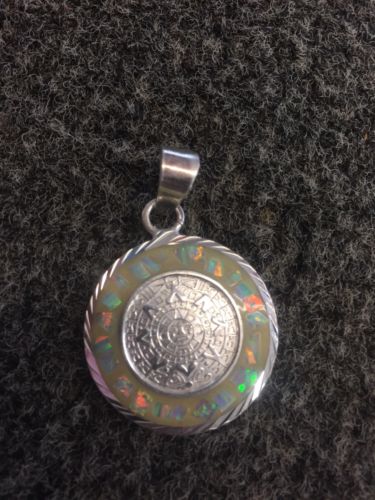Aztec Calendar Opal And Silver Pendant And Necklace Both Silver