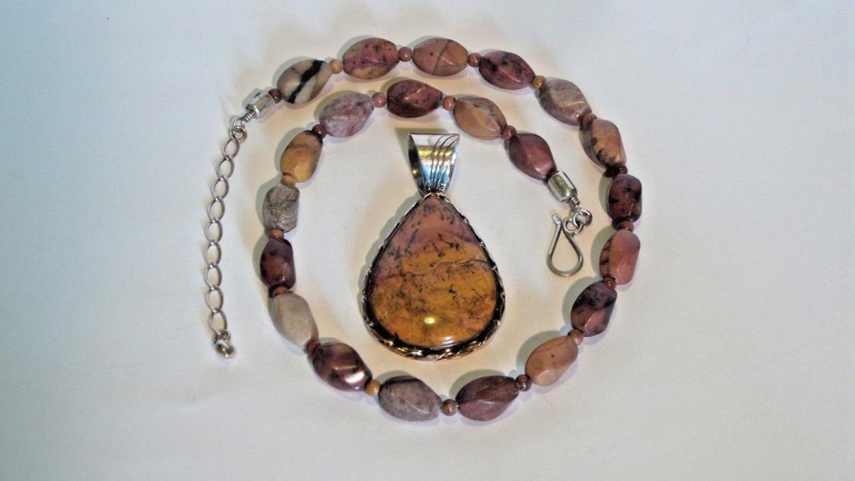 Jay King DTR Mine Finds Lg Sterling Silver Picture Jasper Pendant Beads Necklace