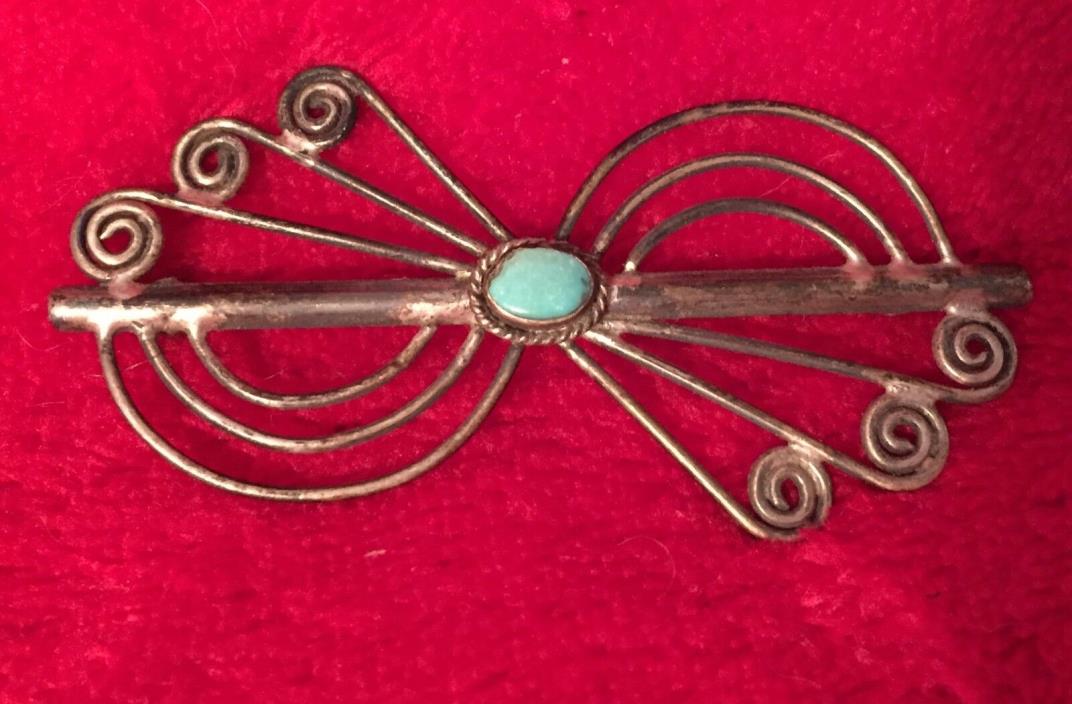 Vintage Southwestern Turquoise & Sterling Silver Brooch Hand-Made Spiral Design