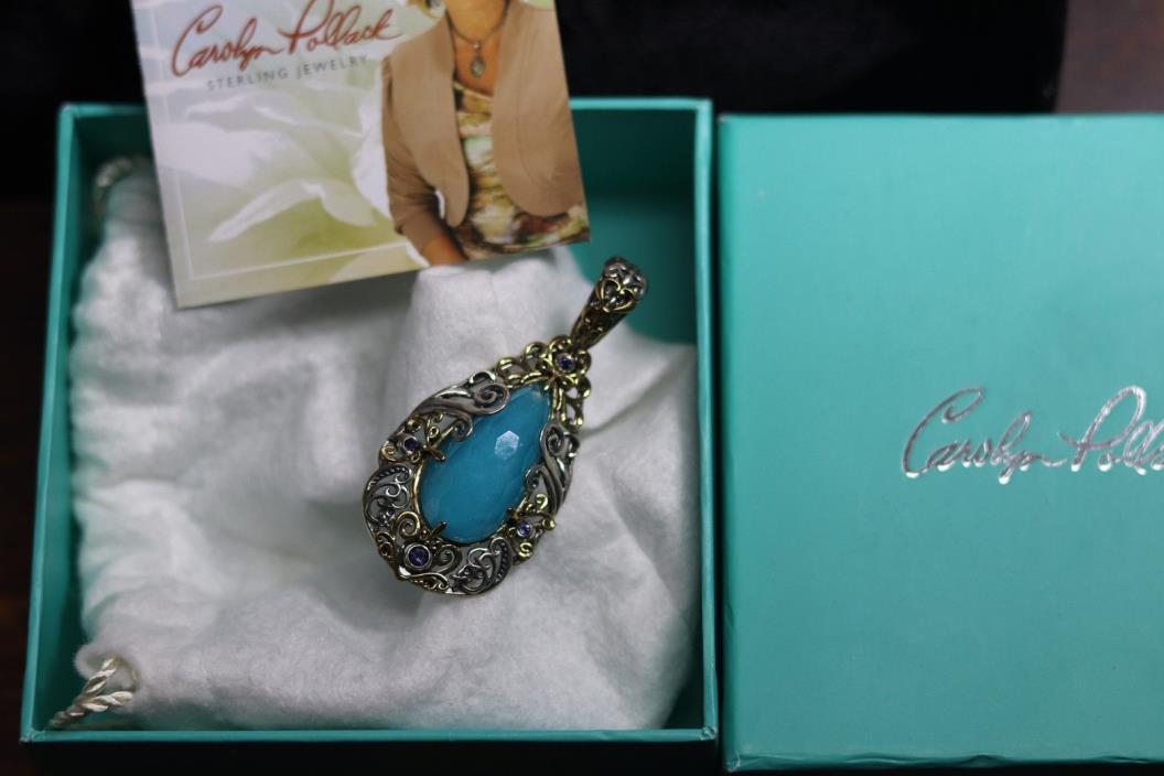 NIB Carolyn Pollack Pendant Aqua, 925 silver over Brass