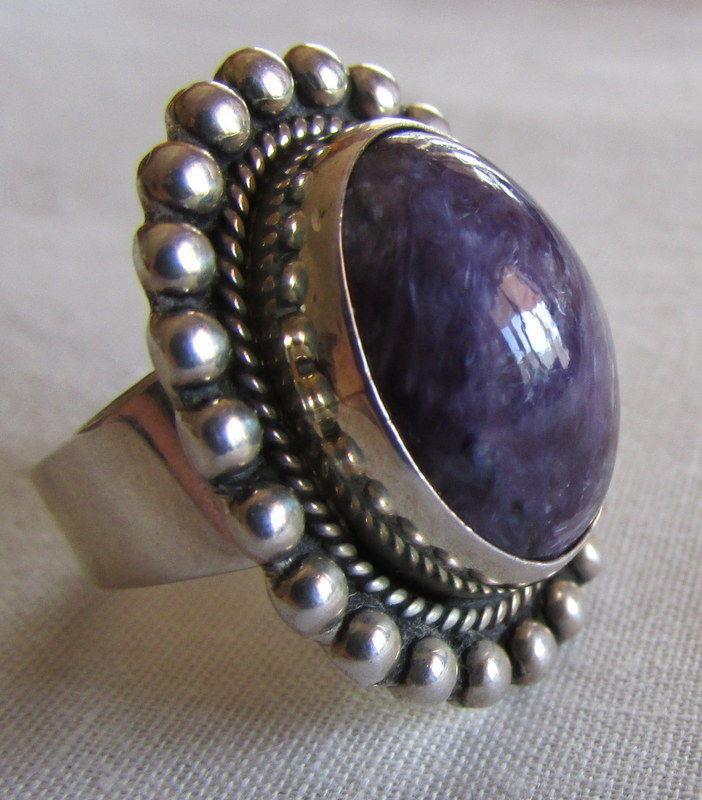 Sterling Silver and Charoite 4 3/4 Ring by F Martinez
