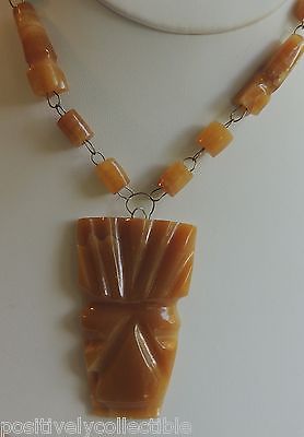 Vintage Southwestern AZTEC Style Brown Quartz Marble Beaded Pendant Necklace