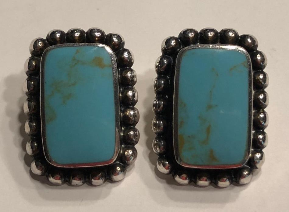 Sterling Silver 925 TURQUOISE Rectangular w/Bead Earrings