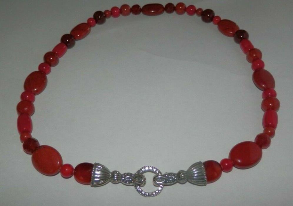 Carolyn Pollack Red Gemstones Beaded Sterling Silver Necklace
