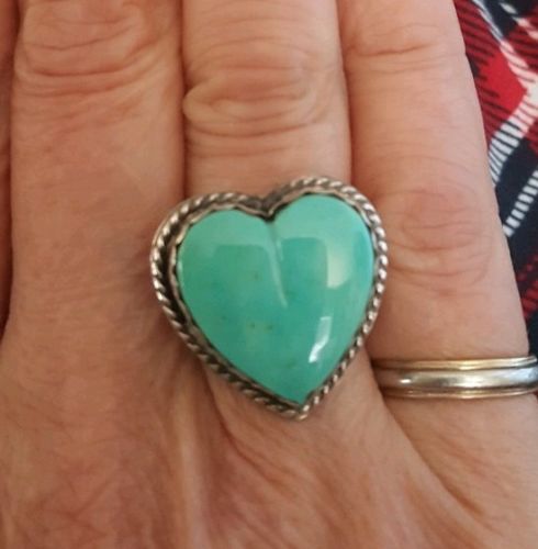 BIG, BEAUTIFUL Joan SLIFKA  turquoise HEART and Sterling adjustable ring