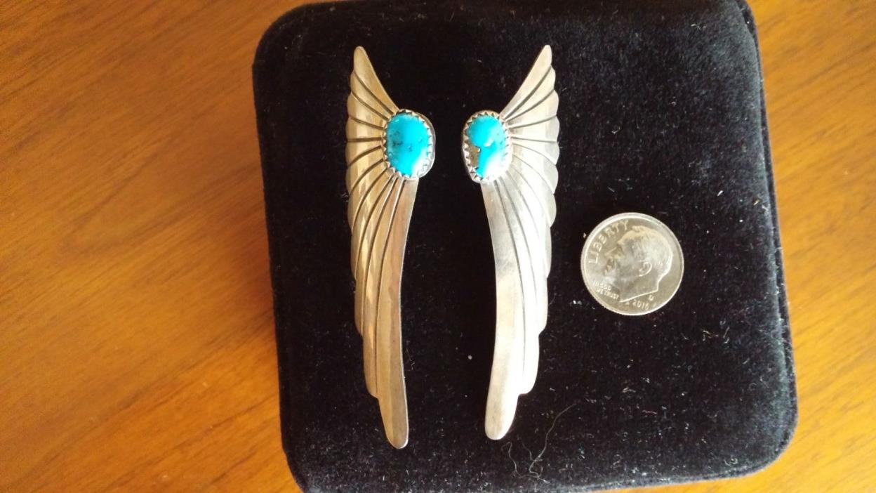 Vintage turquoise post earrings- large size