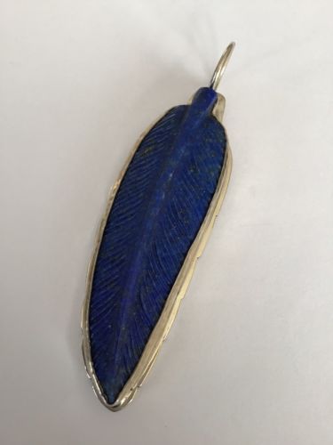 Dan Dodson Large Sterling Silver Carved Lapis Feather Pendant