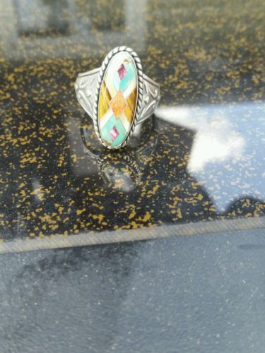 Southwest sterling silver ring with inlaid stones