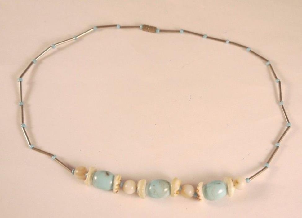 Vintage Liquid Sterling Silver Turquoise Glass Shell  necklace