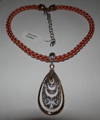 Carolyn Pollack Coronation Mixed Metal Enhancer Bronze Leather Necklace