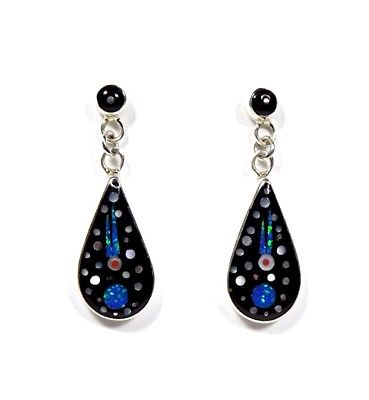 Micro Inlay Multicolor, Black Onyx, opal 925 Sterling Silver Earrings