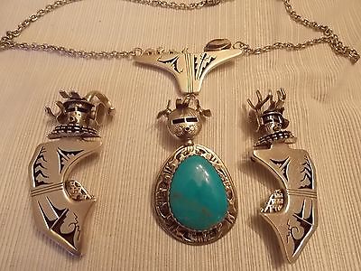 Navajo Silver Pin Pendant Necklace Turquoise Benson Ration Kachina Collection