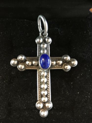 Vintage Blue Lapiz Sterling Cross