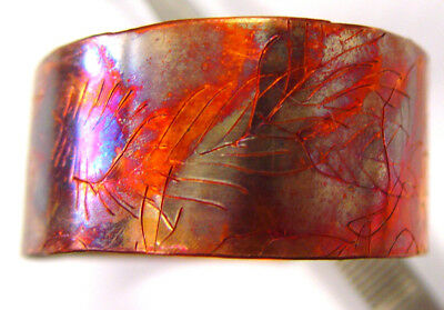 solid copper cuff bracelet, flame painted, 6