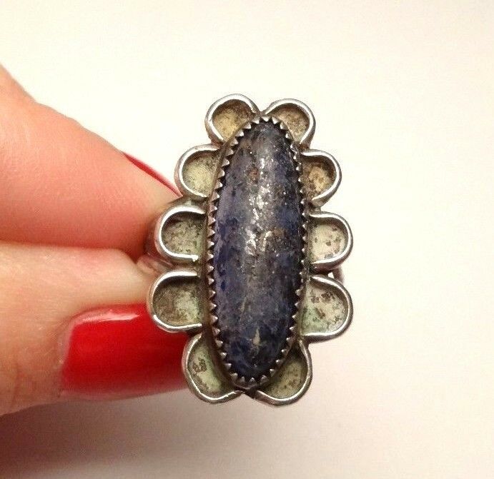 VINTAGE LAPIS SOUTHWESTERN STYLE STERLING SILVER 925 BAND RING SIZE 7.5