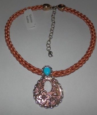 Carolyn Pollack Mixed Metal Turquoise Rainflower Bronze Leather Necklace