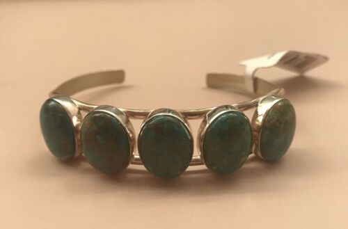 Sterling Silver Green  turquoise bracelet Five Stone Cuff