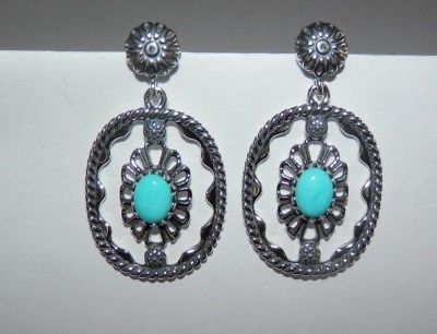 Carolyn Pollack American West Blue Turquoise Concha Sterling Silver Earrings