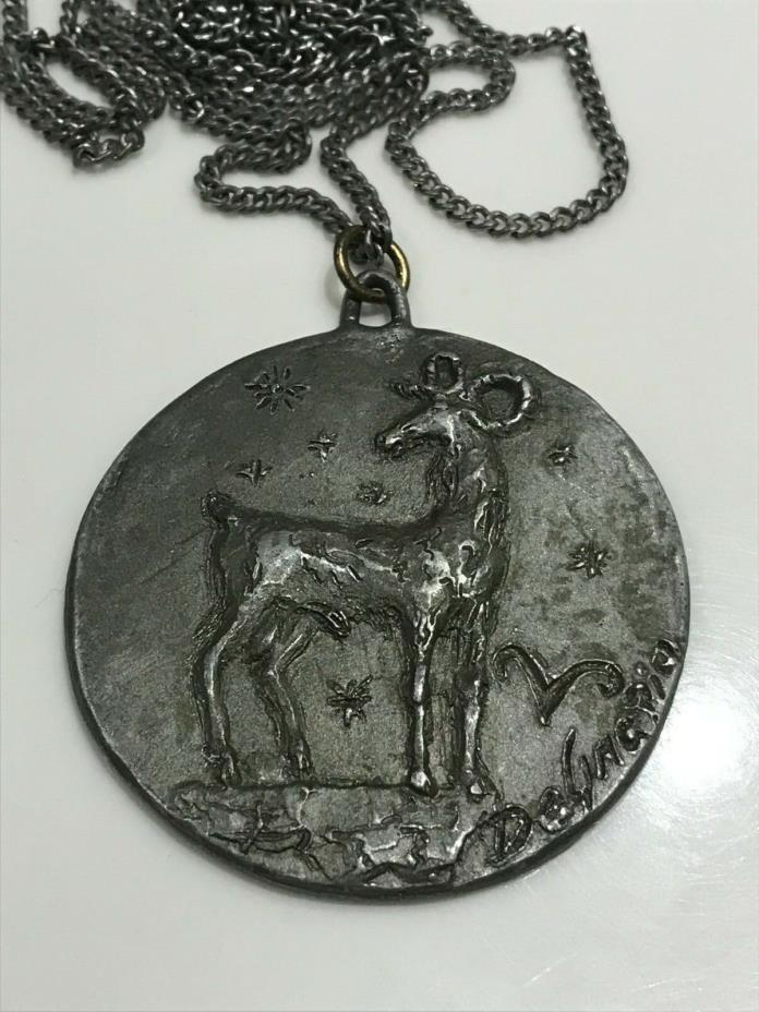 1970's Degrazia Signed Pewter Pendant Necklace