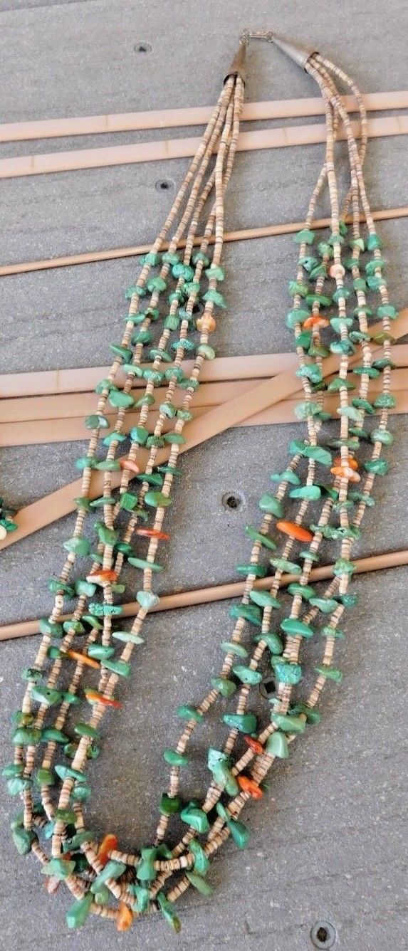 Lovely Vintage American Southwest Turquoise & Seed Bead Necklace 28