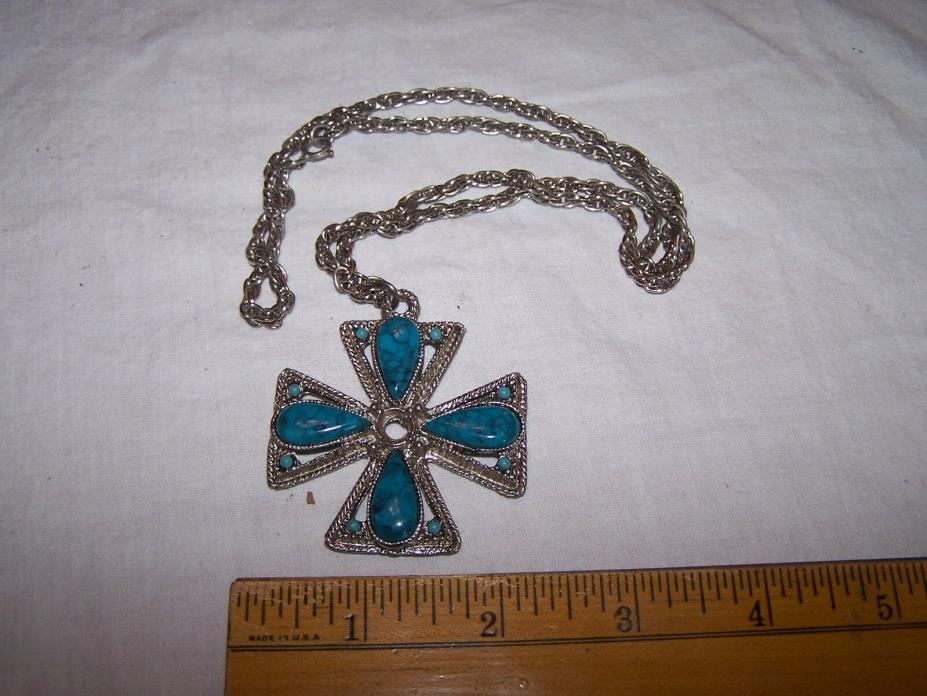 Vintage Faux Turquoise Maltese Cross Southwest Necklace