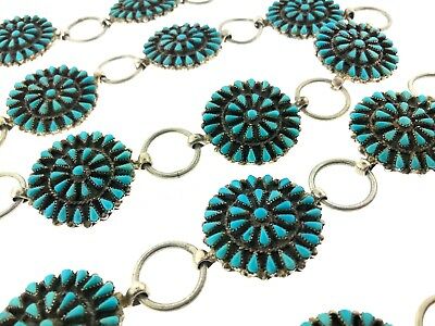 Zuni Sterling Silver Turquoise Petit Point Round Link Concho 43