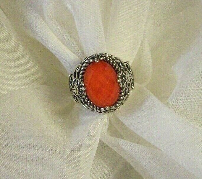 CAROLYN POLLACK RED CORAL DOUBLET RING SIZE 8