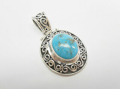 Southwestern Sterling Silver Oval Cabochon Turquoise Pendant Necklace #3439