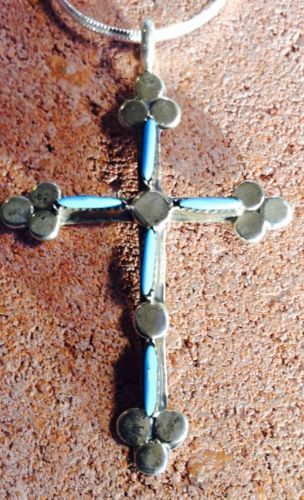 Native American Style Sterling Silver Vintage Genuine Cross Pendant.