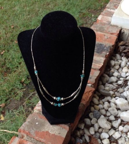 Vintage Sterling Silver and Turquoise Nugget Necklace-Southwestern Style