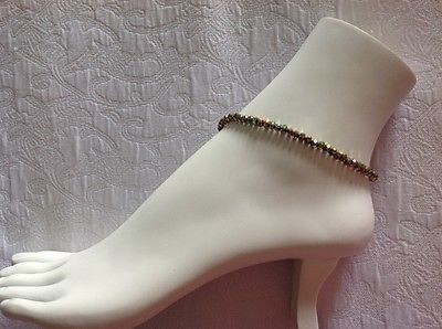 FLASHY GOLDEN CRYSTAL FACETED BEADED ANKLET 10 INCH