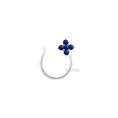 10k White Gold 1.5 mm Blue Sapphire Stud Nose Body Piercing Ring