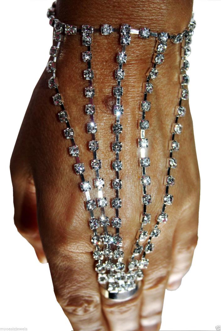 Rhinestone Slave Love Harems Finger Bracelet Crystal Belly Dancer Bridal