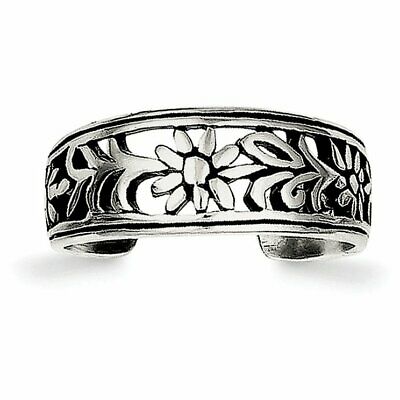 Goldia Sterling Silver Antiqued Flower Toe Ring
