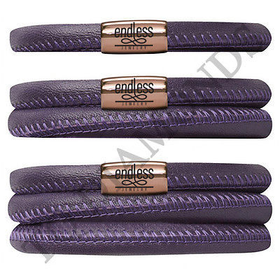 Endless Jewelry Purple Leather Bracelet - Rose Gold Tone Stainless Steel Clasp