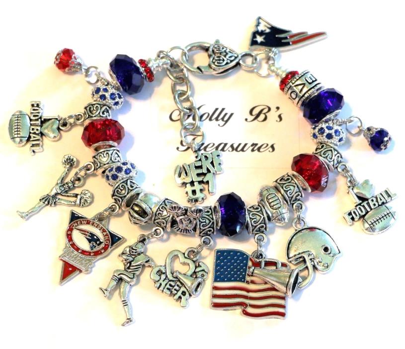 NEW ENGLAND PATRIOTS NFL HANDMADE FOOTBALL CHARM BRACELET 8