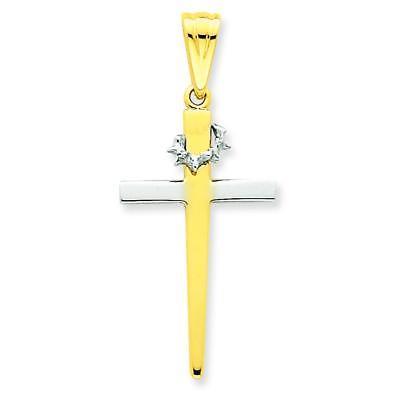 14K Two Tone Gold Cross Crown of Thorns Pendant Jewelry 45.3mm x 18.8mm